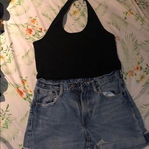 Levi high rise jean shorts// black halter top